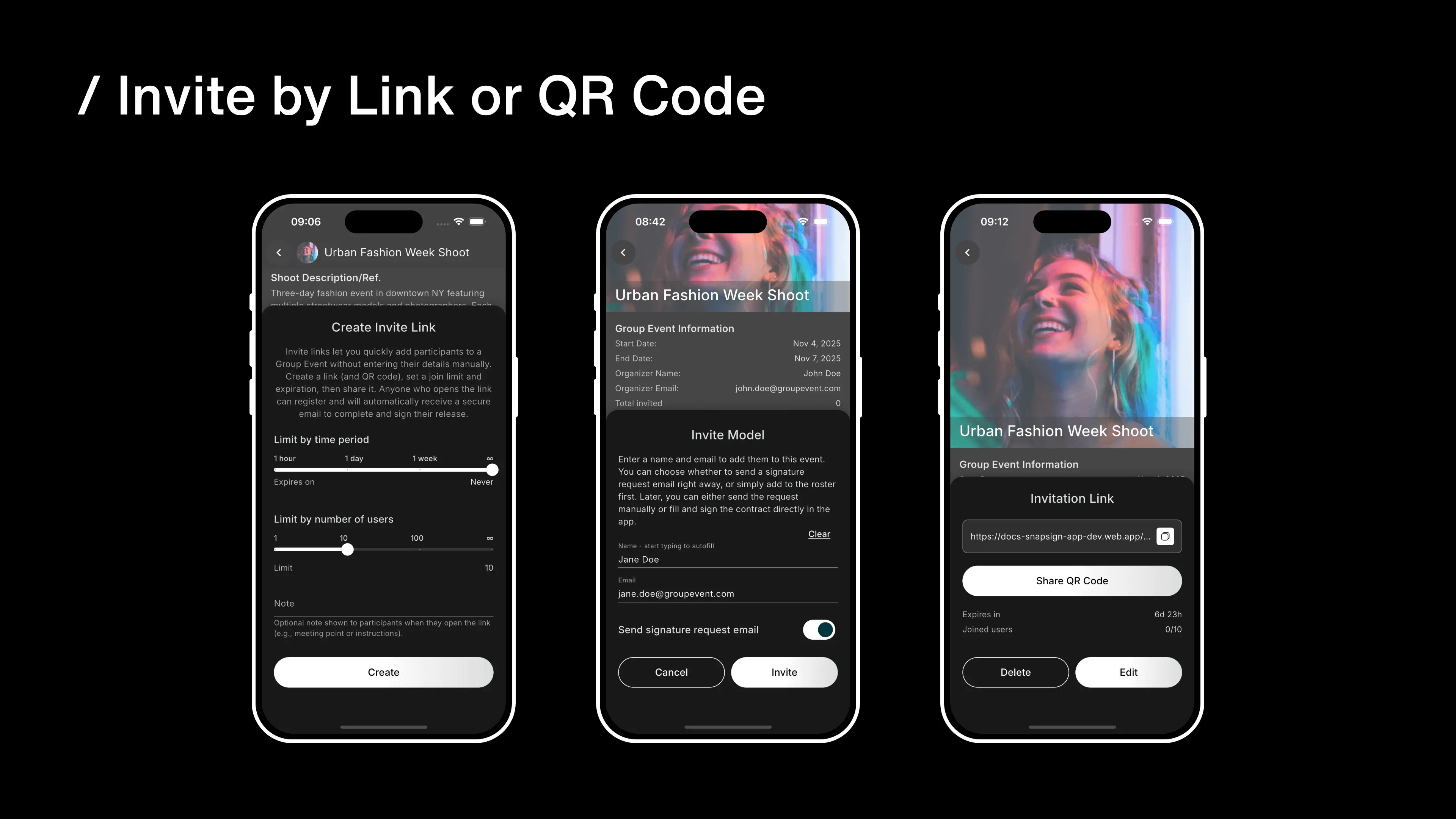 SnapSign Group Contracts: Simplify Model & Crew Agreements - invite_link_mobile.webp