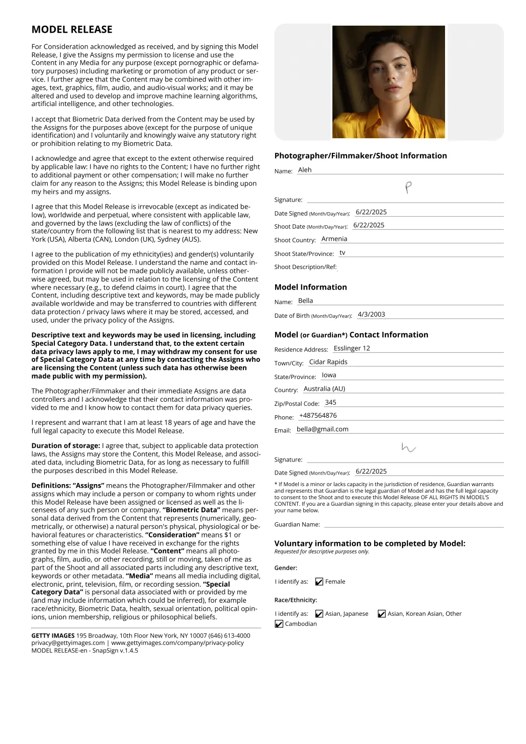 Designing a Model Release: A Guide for Photographers and Filmmakers - model_release_example_signed_by_snapsign.webp